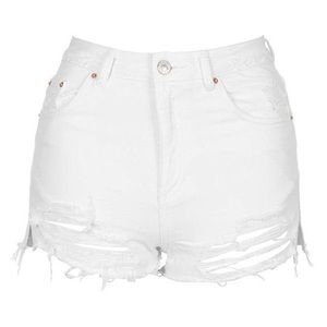 Topshop White High Waisted Ripped Shorts
